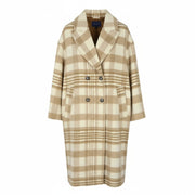 GANT Checked Overcoat Women Coat L Light Beige Melange Plaid Wool Blend RRP625