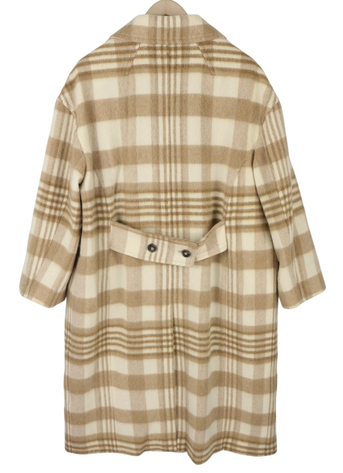 GANT Checked Overcoat Women Coat L Light Beige Melange Plaid Wool Blend RRP625