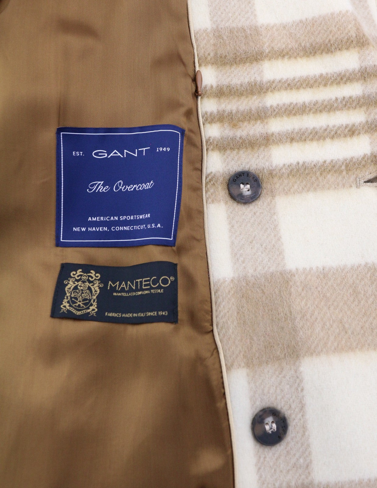 GANT Checked Overcoat Women Coat L Light Beige Melange Plaid Wool Blend RRP625