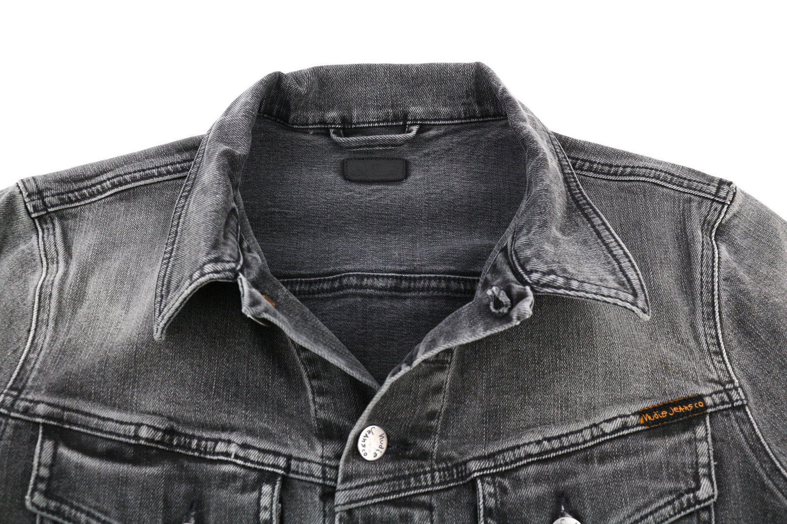 NUDIE JEANS Men's Grey Denim Jacket M Washed Cotton Stretch Collared Unlined