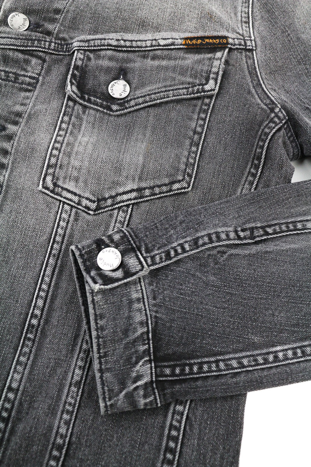 NUDIE JEANS Men's Grey Denim Jacket M Washed Cotton Stretch Collared Unlined