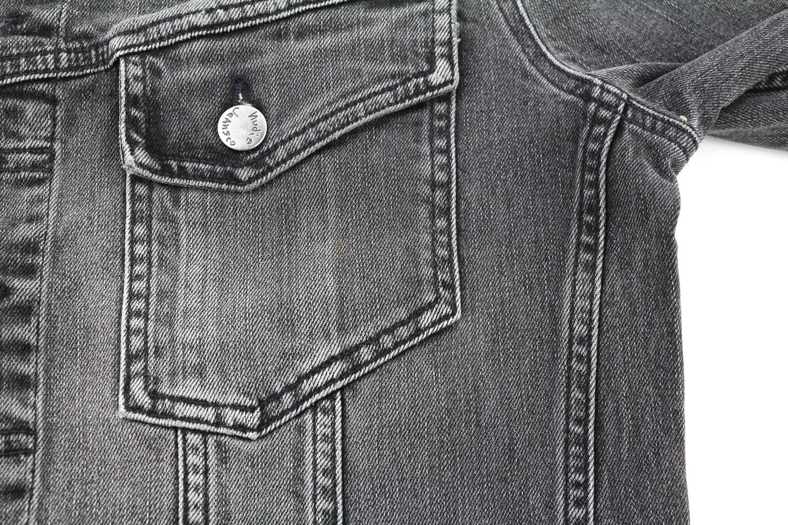 NUDIE JEANS Men's Grey Denim Jacket M Washed Cotton Stretch Collared Unlined