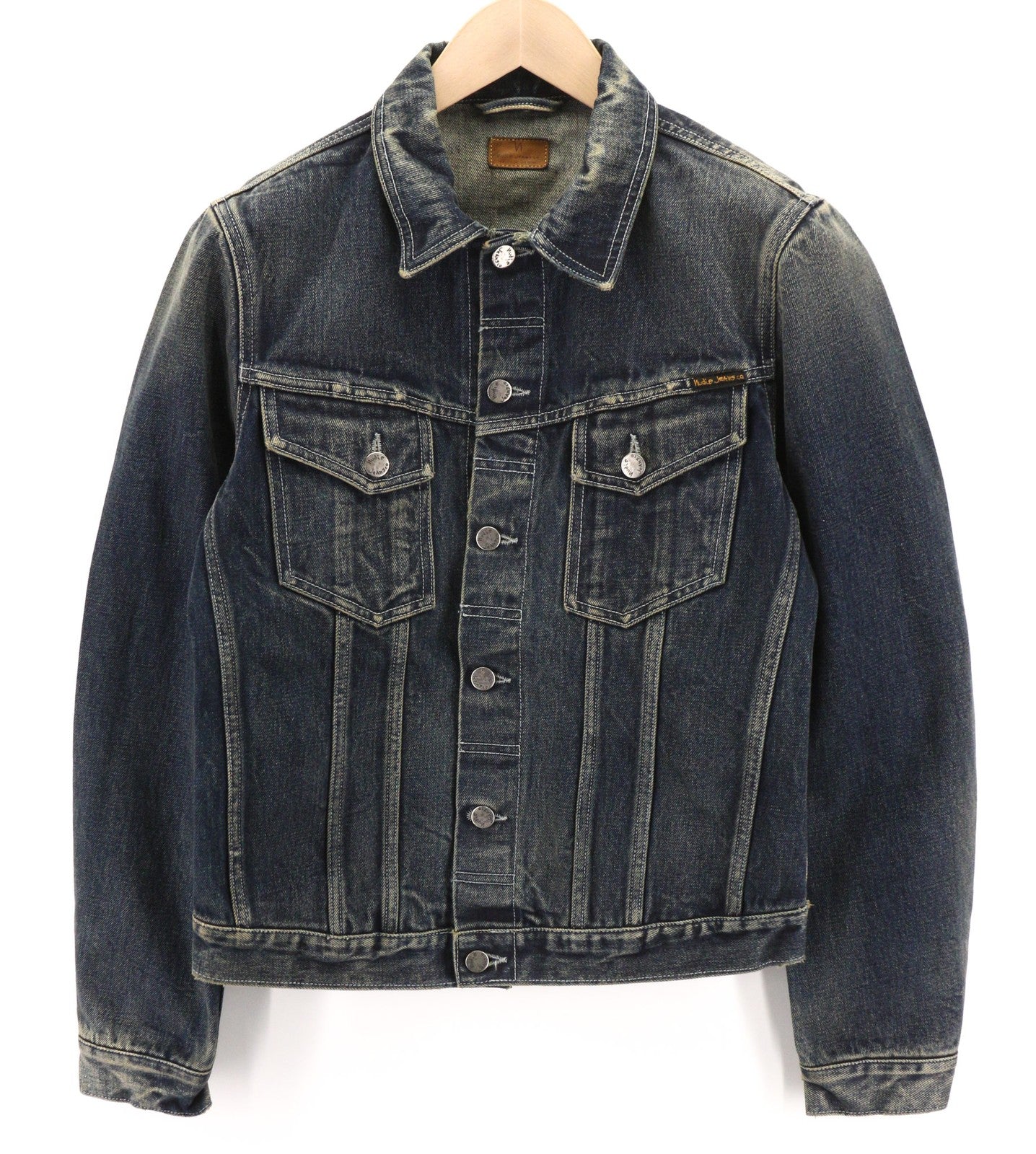 NUDIE JEANS Men's Selvedge Blue Denim Jacket M Washed Cotton Single-Breasted