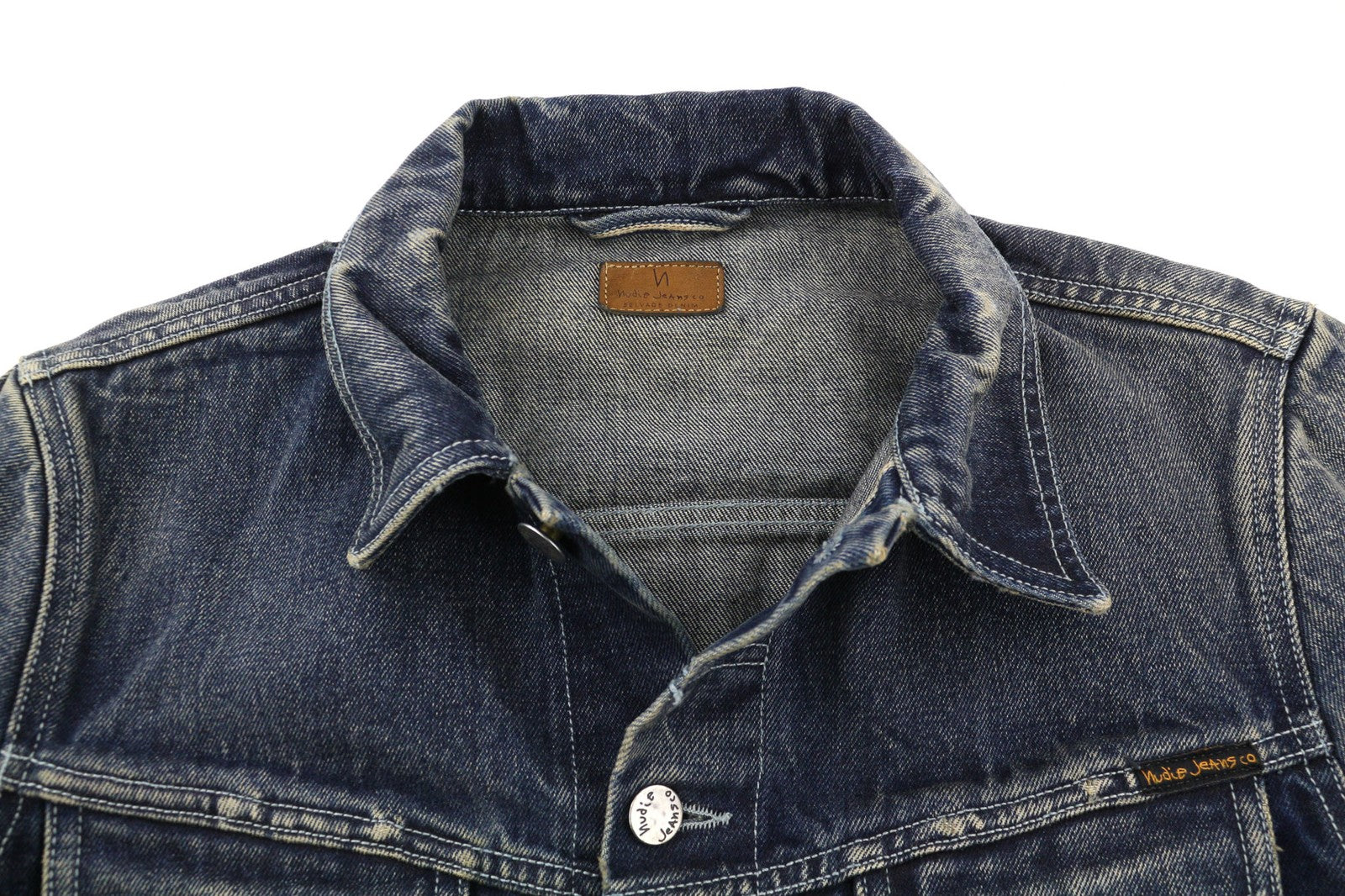 NUDIE JEANS Men's Selvedge Blue Denim Jacket M Washed Cotton Single-Breasted