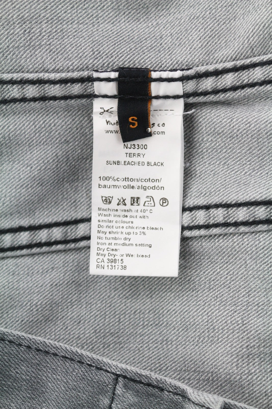 NUDIE JEANS Terry Sunbleached Black Men's Grey Denim Jacket S Pure Cotton Wash