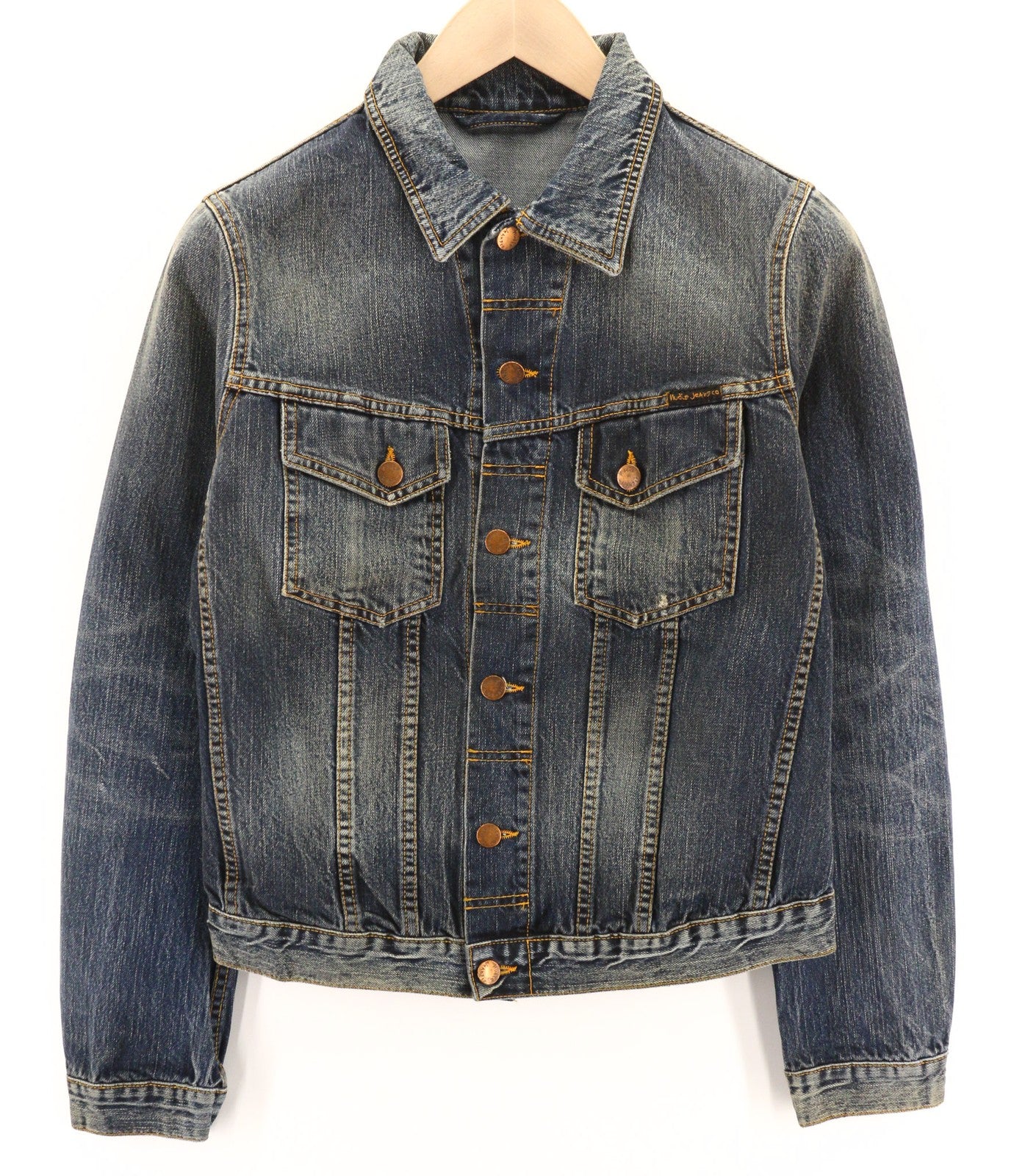 NUDIE JEANS Terry Org. Streaky Denim Men's Blue Wash Pure Cotton Jacket S