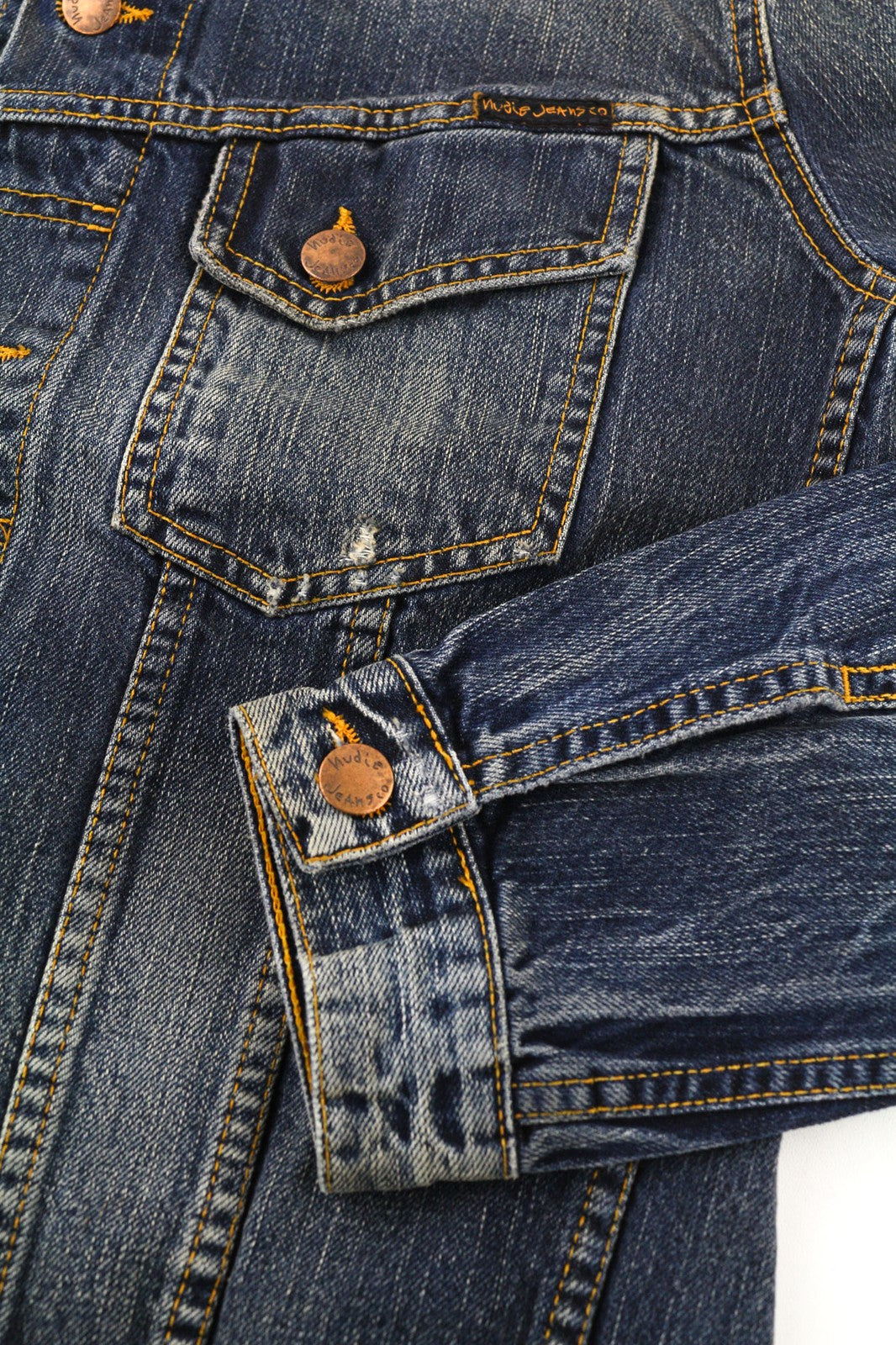 NUDIE JEANS Terry Org. Streaky Denim vyriška mėlyna skalbinių medvilninė striukė S