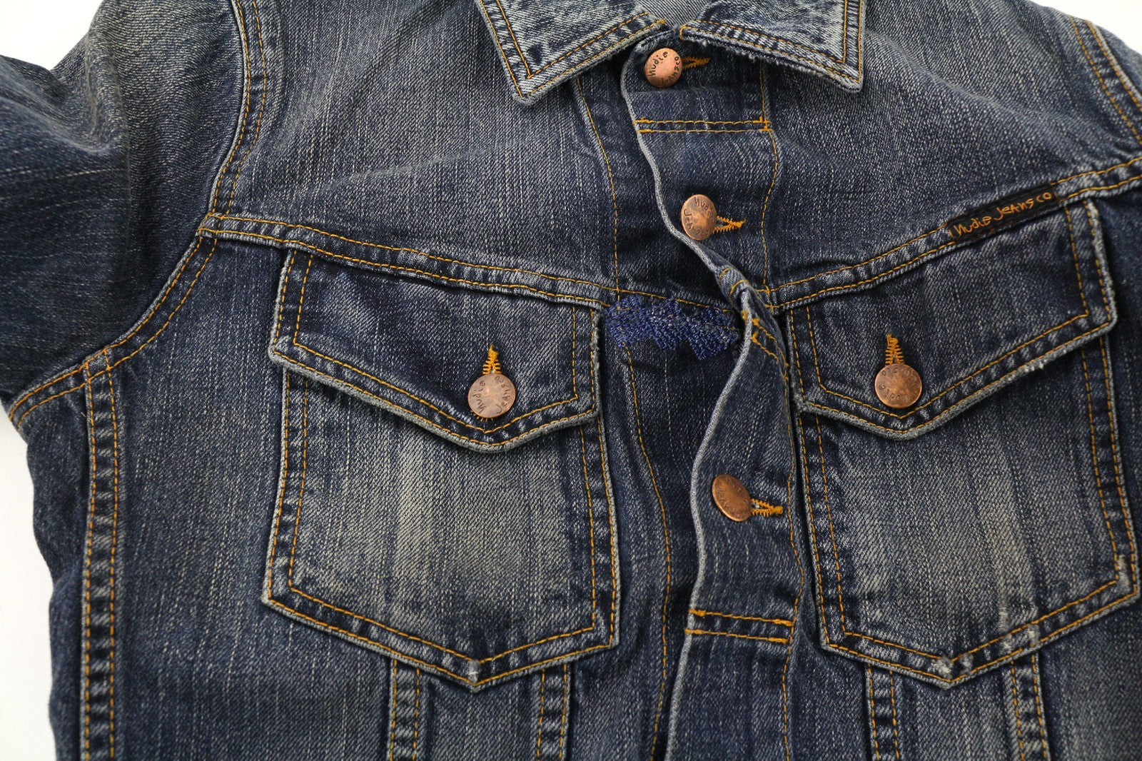 NUDIE JEANS Terry Org. Streaky Denim Men's XS Blue Cotton Unlined Jacket