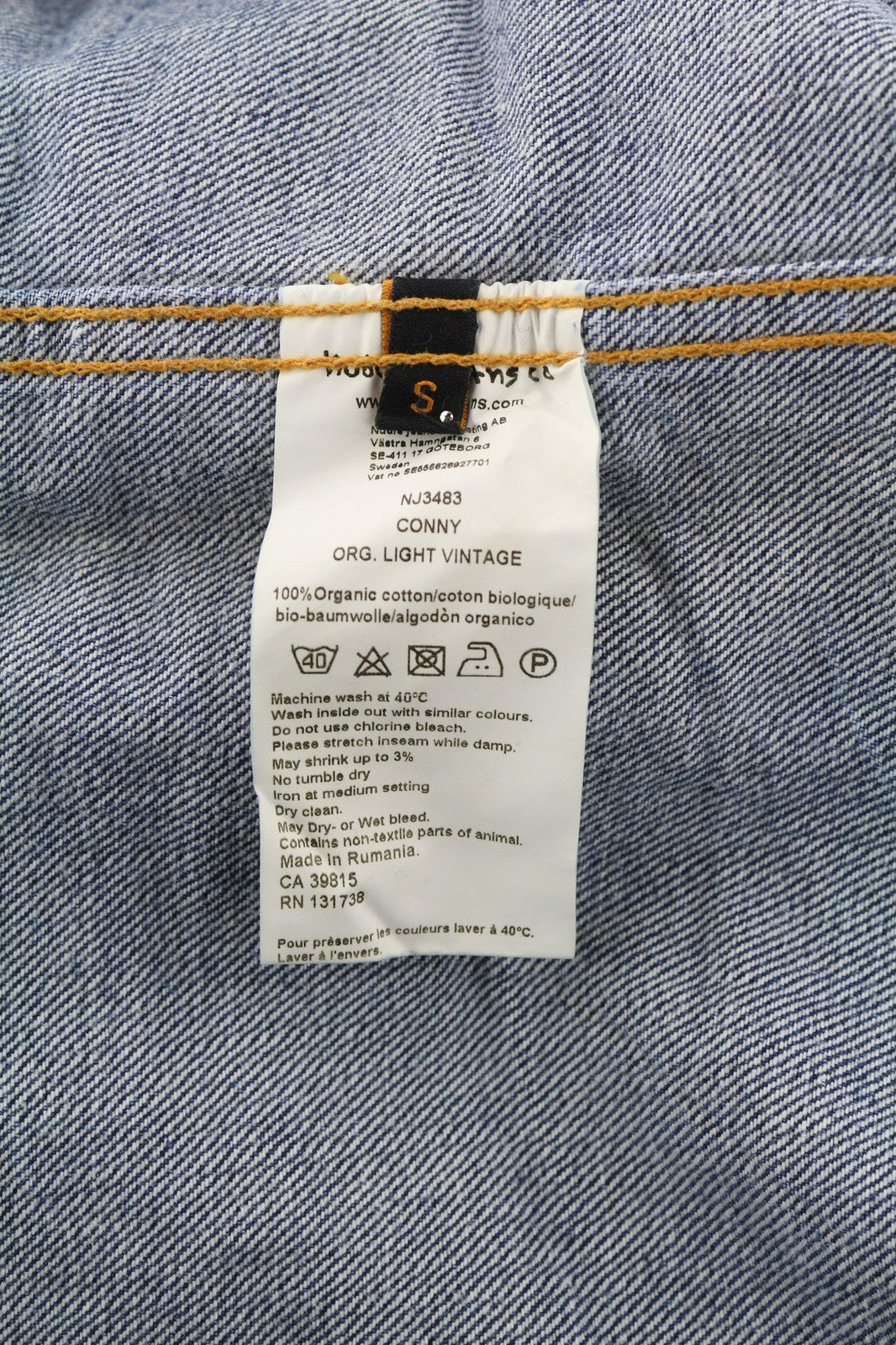 NUDIE JEANS Conny Org. Light Vintage Men's S Denim Jacket Blue Wash Cotton