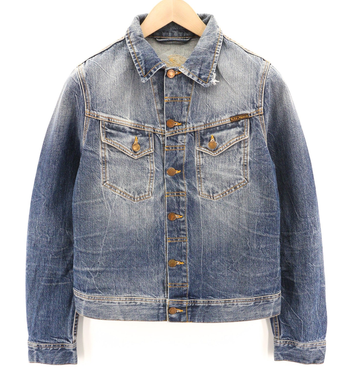 NUDIE JEANS Conny Org. Light Vintage Men's S Washed Denim Blue Cotton Jacket