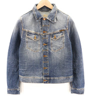 NUDIE JEANS Conny Org. Light Vintage Men's S Washed Denim Blue Cotton Jacket