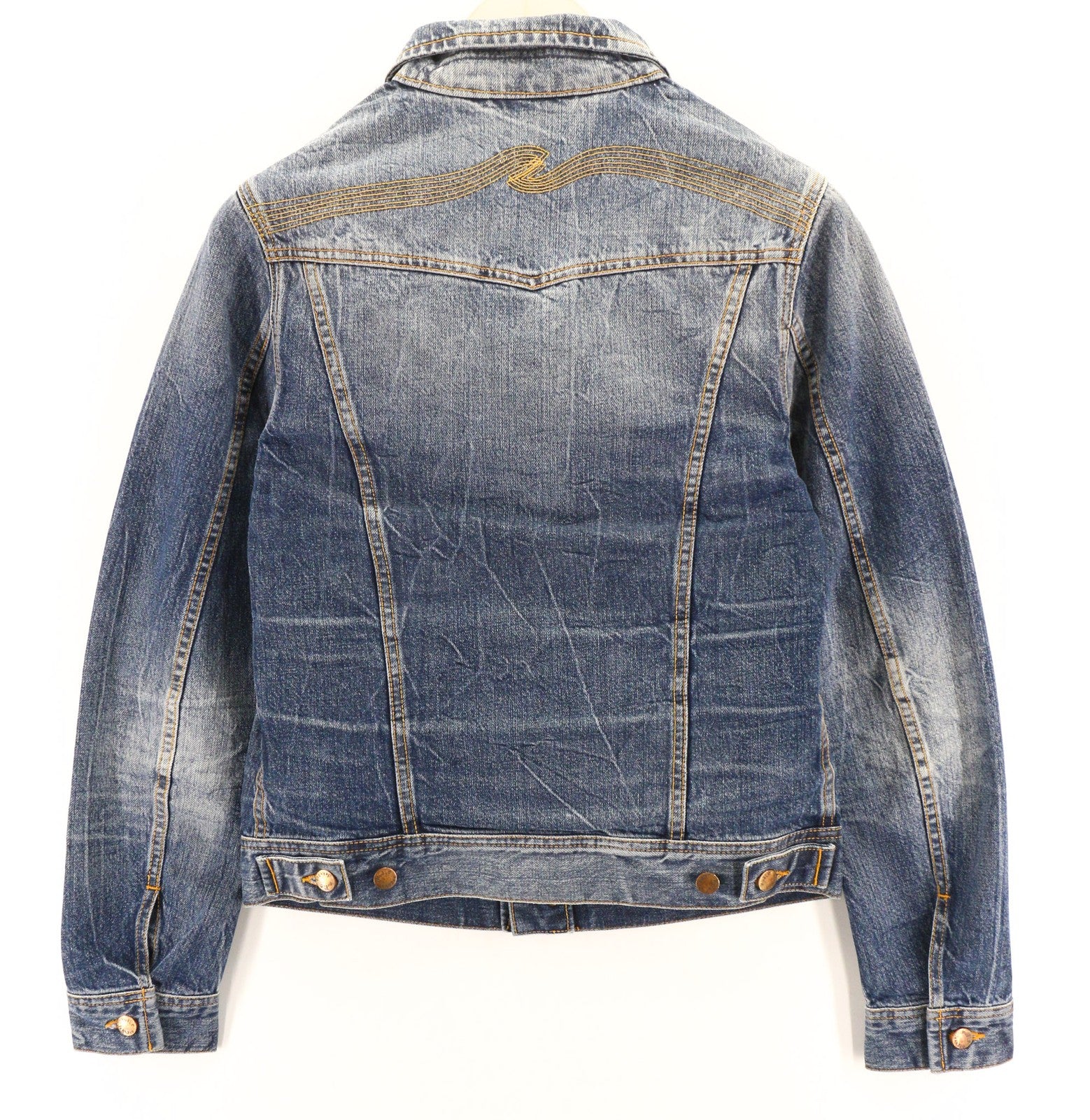 NUDIE JEANS Conny Org. Light Vintage Men's S Washed Denim Blue Cotton Jacket