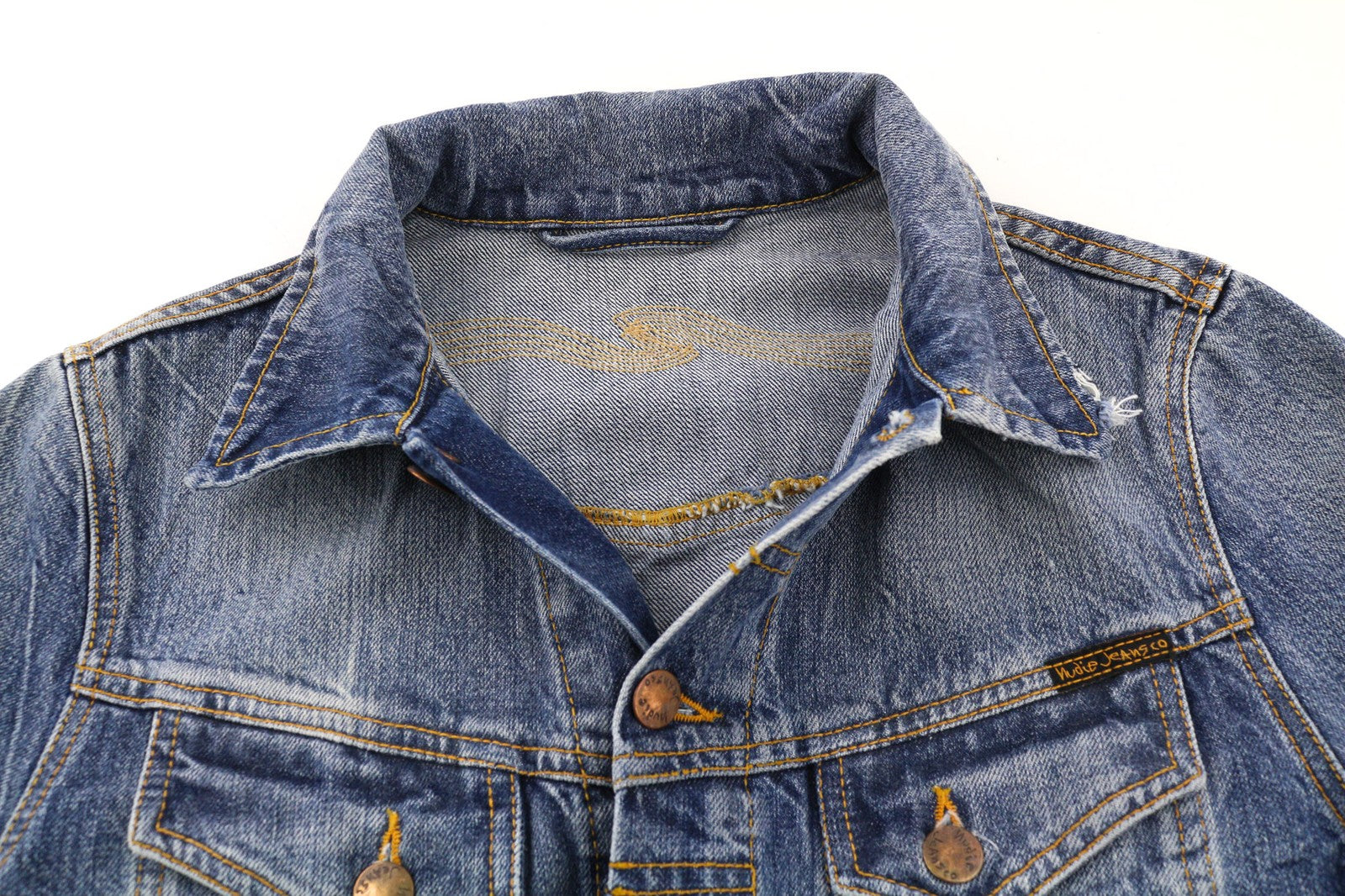 NUDIE JEANS Conny Org. Light Vintage Men's S Washed Denim Blue Cotton Jacket