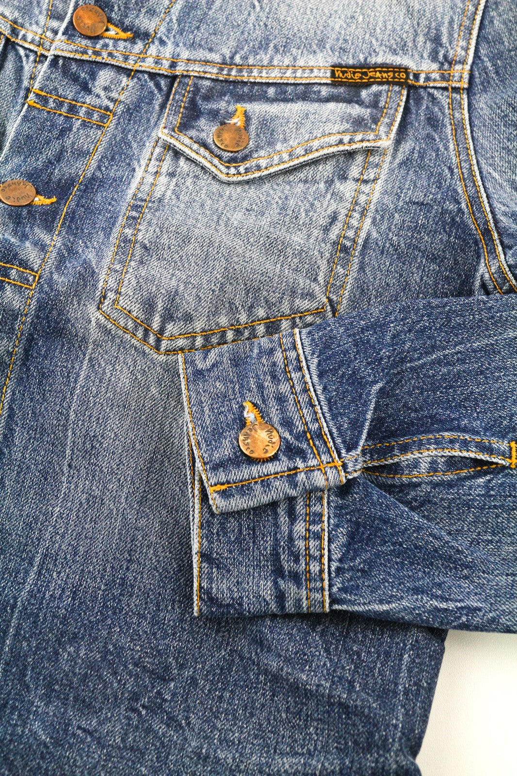 NUDIE JEANS Conny Org. Light Vintage Men's S Washed Denim Blue Cotton Jacket