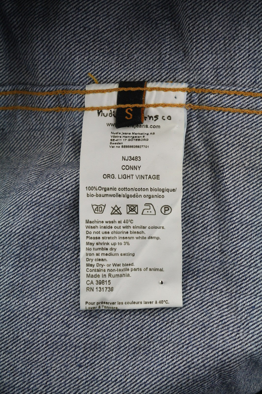 NUDIE JEANS Conny Org. Light Vintage Men's S Washed Denim Blue Cotton Jacket