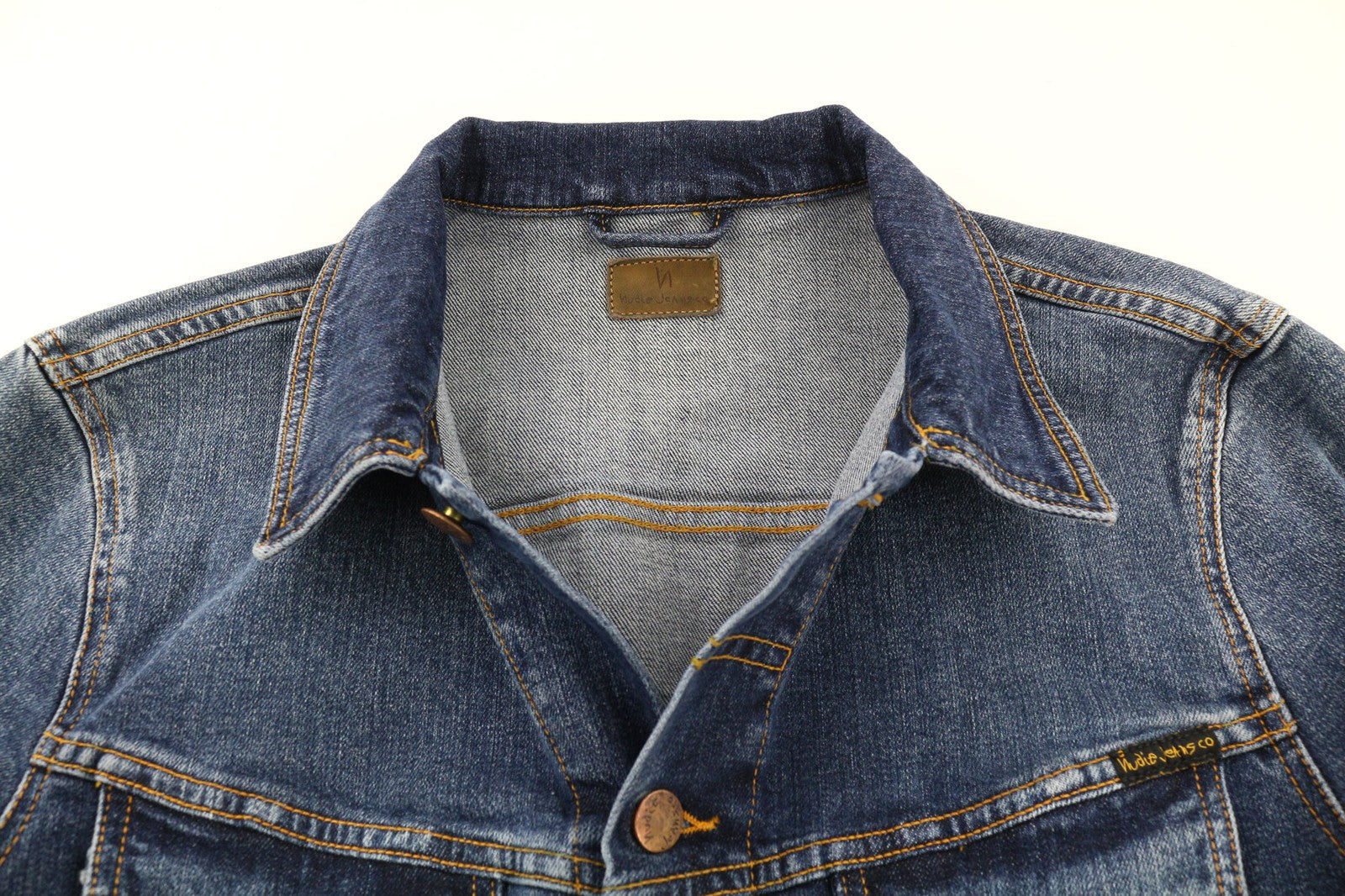 NUDIE JEANS Perry Org. Excellent Blue Men's XS Washed Stretch Denim Jacket