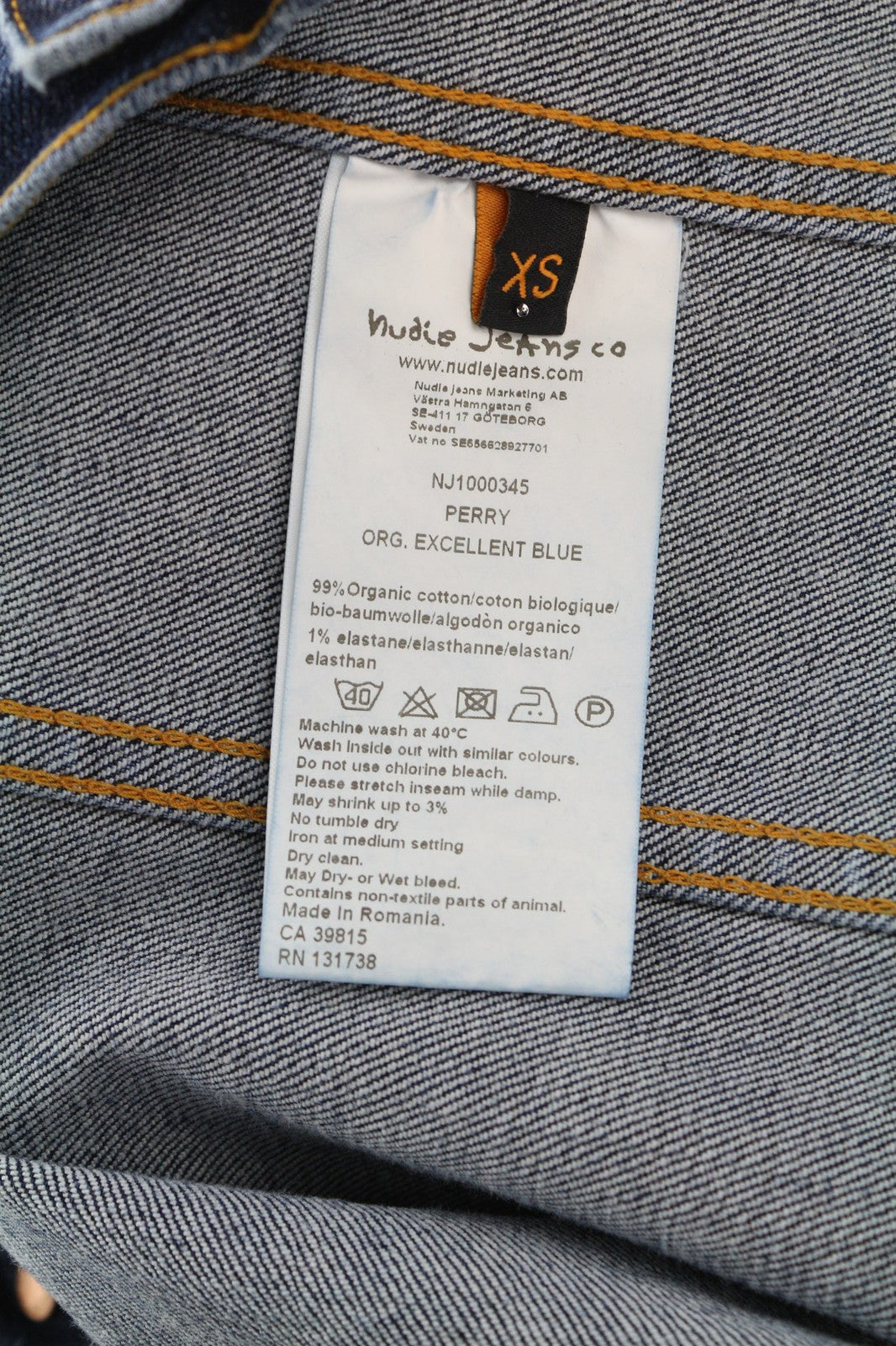 NUDIE JEANS Perry Org. Excellent Blue Men's XS Washed Stretch Denim Jacket