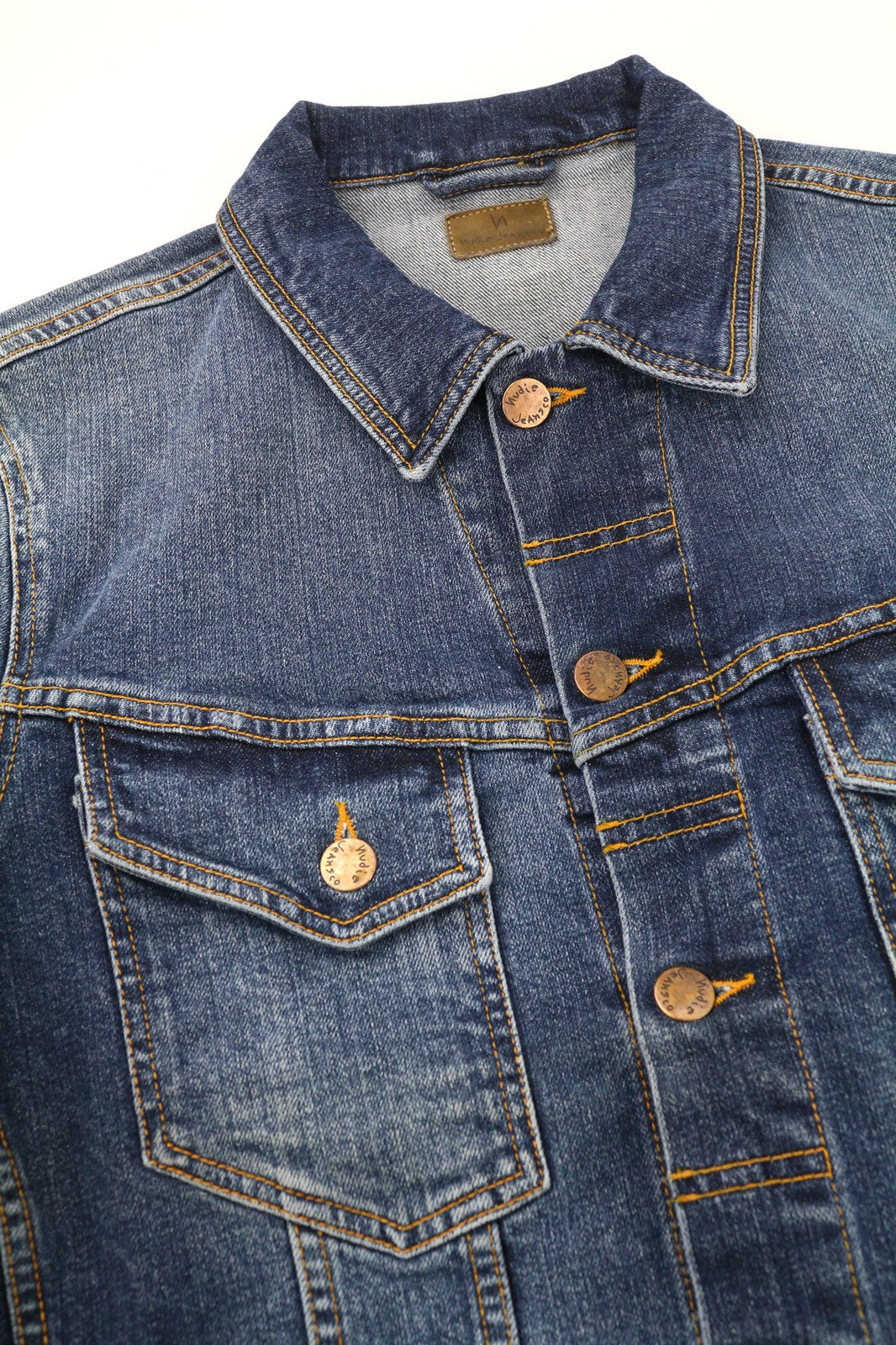 NUDIE JEANS Perry Org. Excellent Blue Men's M Denim Jacket Stretch Wash