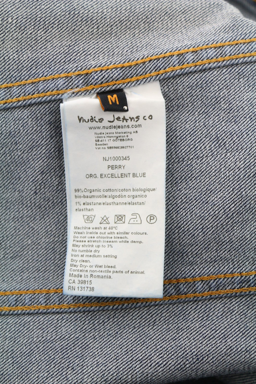 NUDIE JEANS Perry Org. Excellent Blue Men's M Denim Jacket Stretch Wash