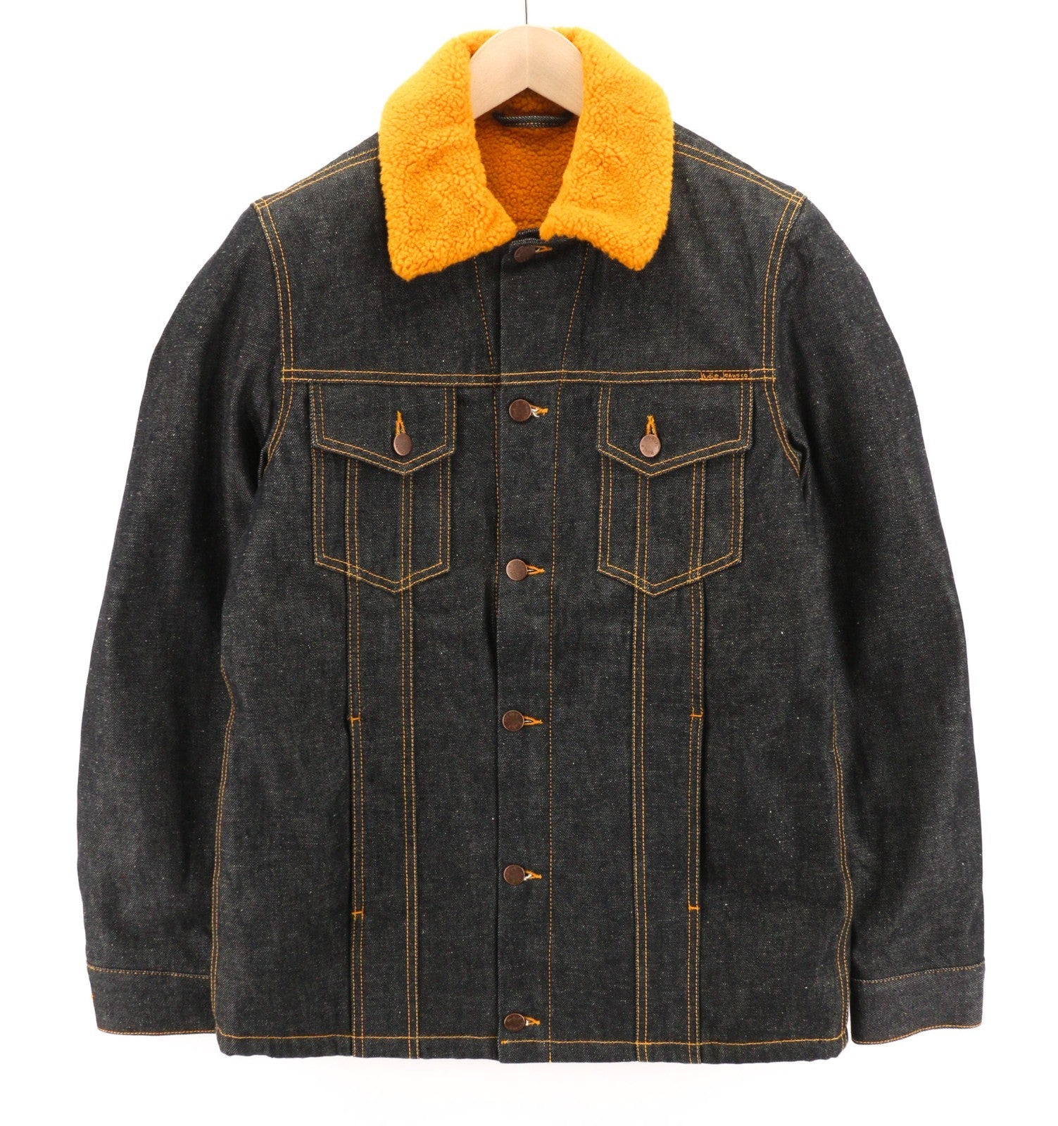 NUDIE JEANS Helmut Men's M Blue Denim Jacket Sherpa Lined Long Sleeve Classic