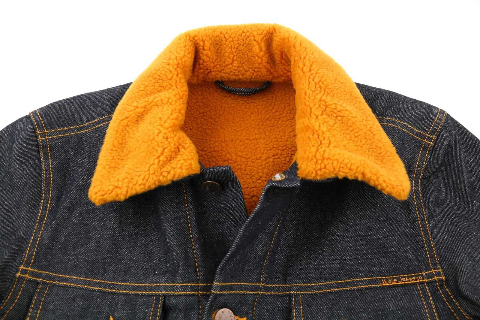 NUDIE JEANS Helmut Men's M Blue Denim Jacket Sherpa Lined Long Sleeve Classic