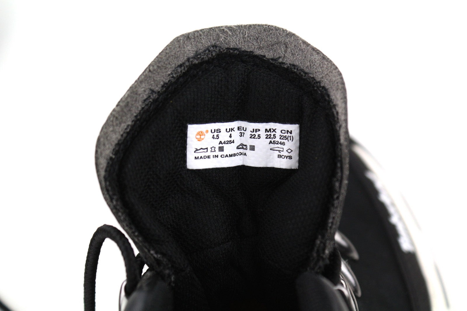 TIMBERLAND A4254-A5046 Boys' EU37/38 Black Leather High-Top Sneaker Shoes