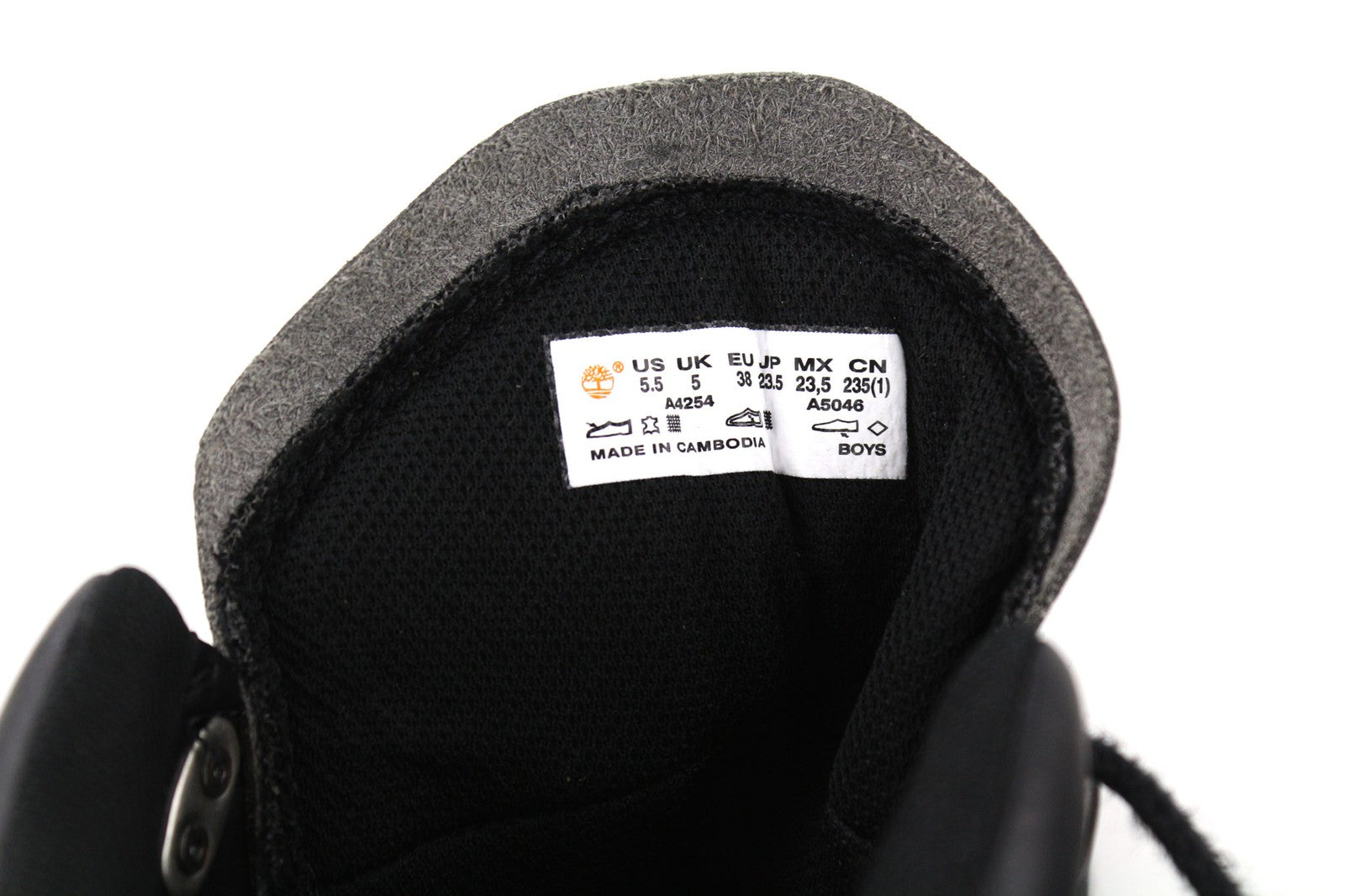 TIMBERLAND A4254-A5046 Boys' EU37/38 Black Leather High-Top Sneaker Shoes