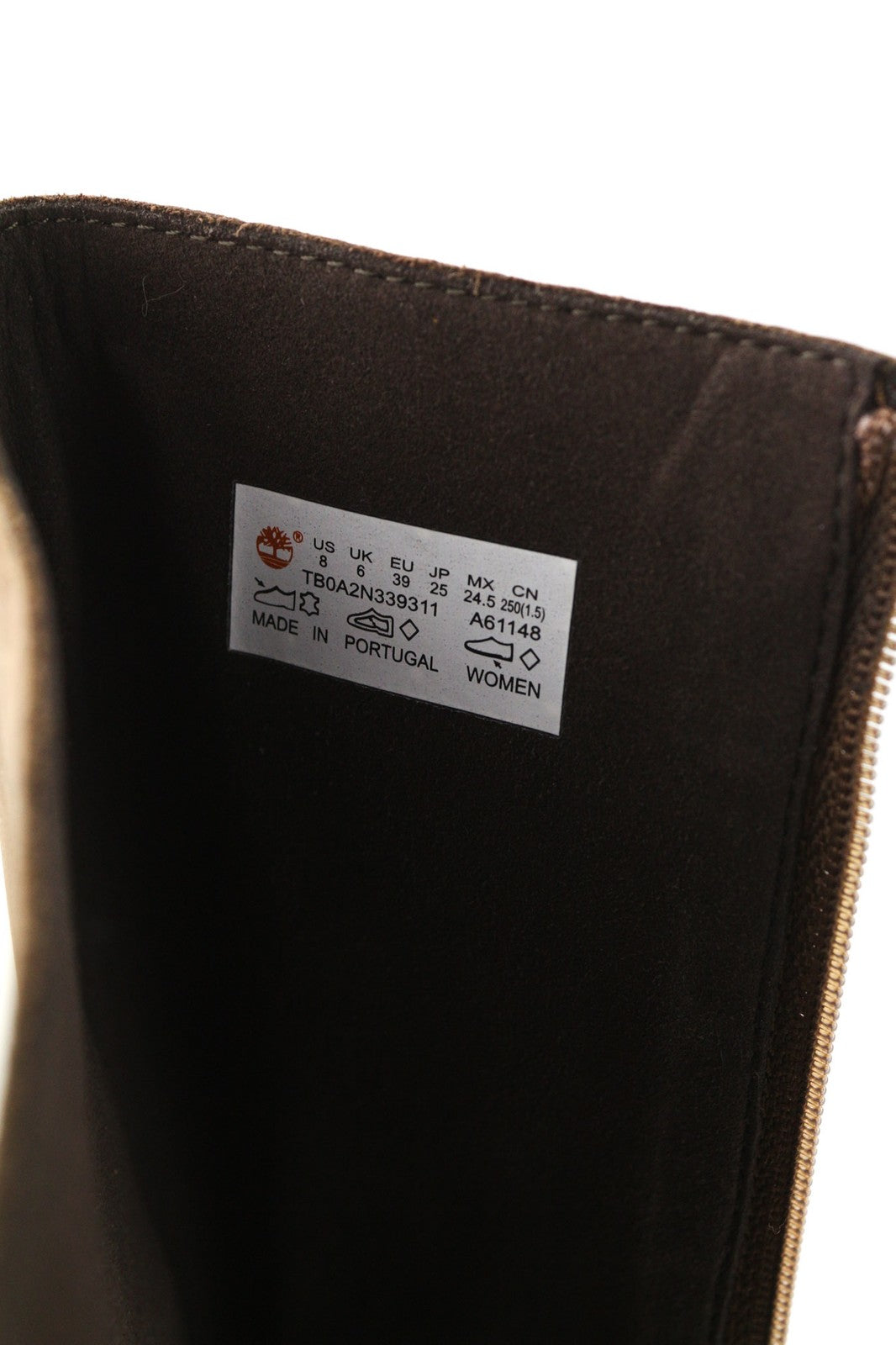 TIMBERLAND Women's EU38/39 Brown Leather Long Boots Zip Logo Almond Toe Casual