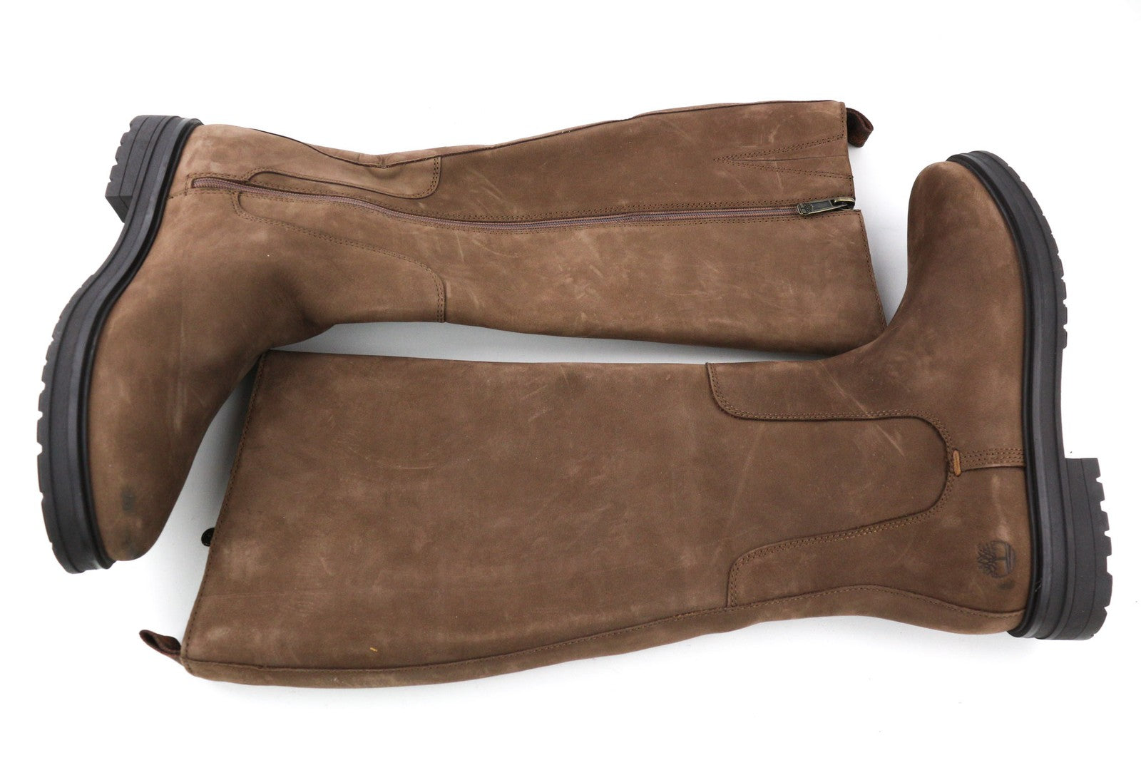 TIMBERLAND Women's EU38/39 Brown Leather Long Boots Zip Logo Almond Toe Casual