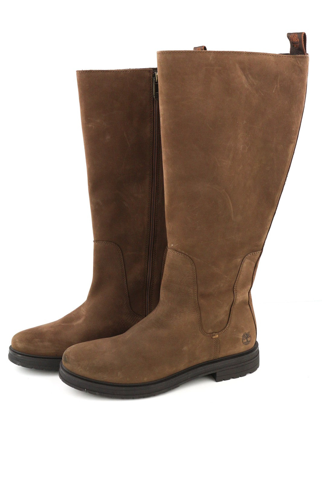 TIMBERLAND Women's EU38/39 Brown Leather Long Boots Zip Logo Almond Toe Casual