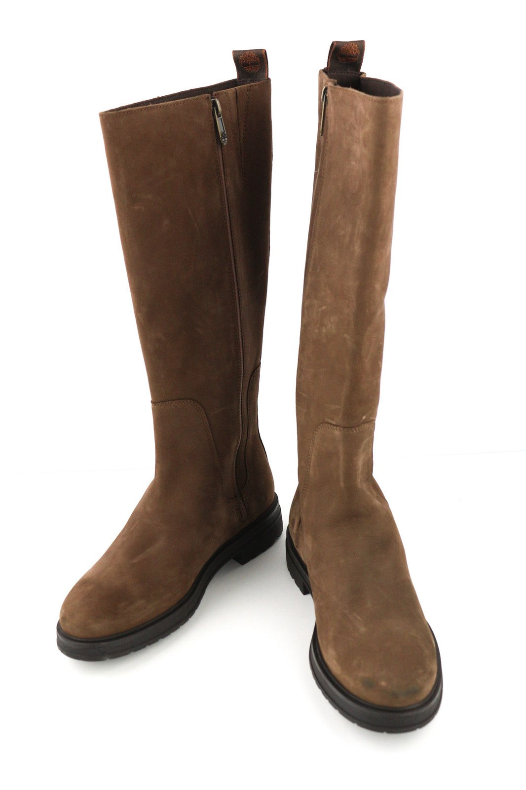 TIMBERLAND Women's EU38/39 Brown Leather Long Boots Zip Logo Almond Toe Casual