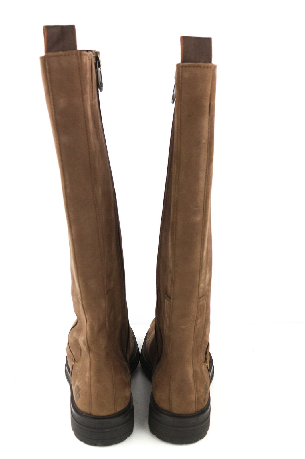 TIMBERLAND Women's EU38/39 Brown Leather Long Boots Zip Logo Almond Toe Casual