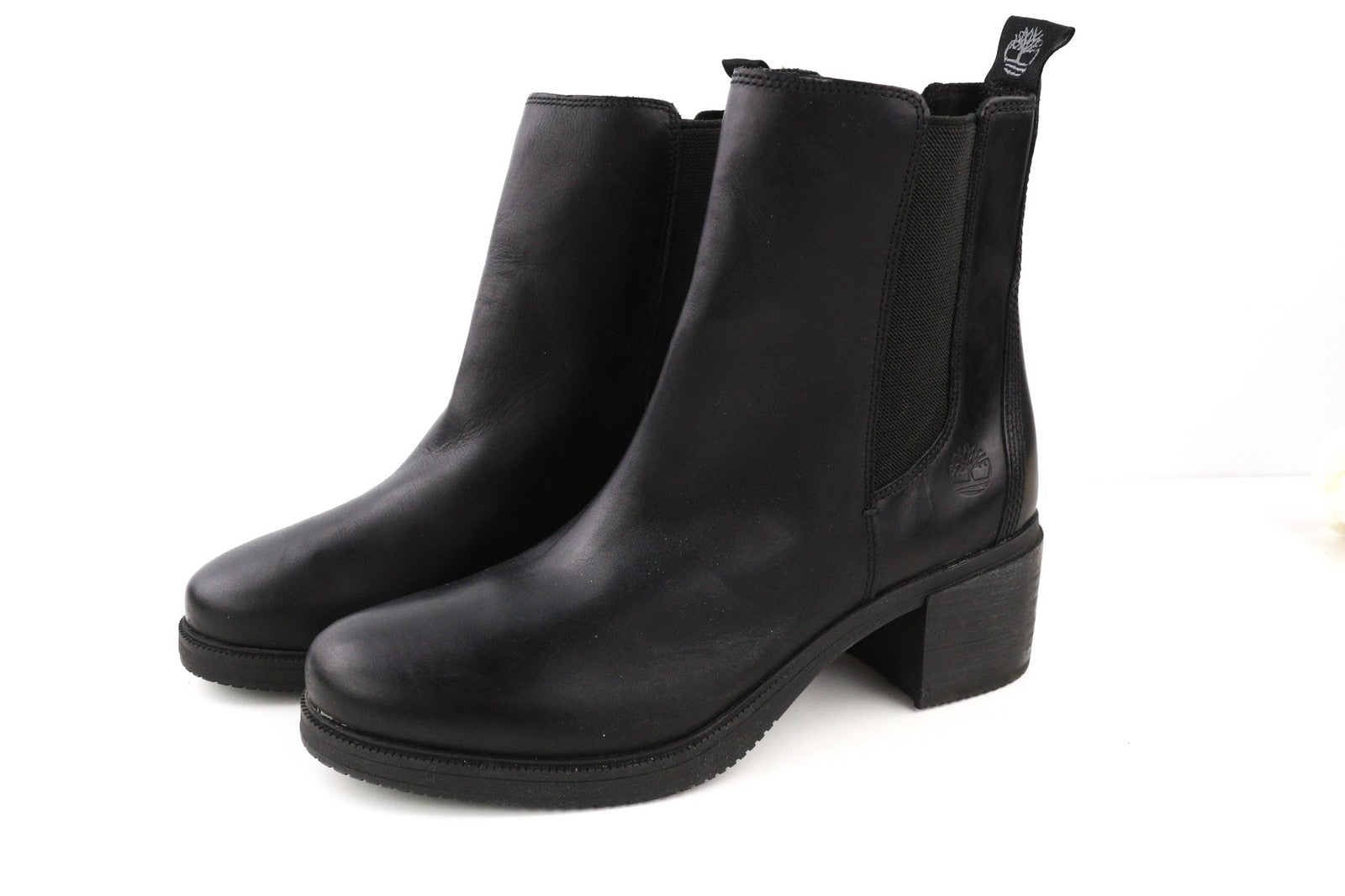 TIMBERLAND A25B1 Women's EU39/40 Black Leather Heel Boots ReBOTL Almond Toe