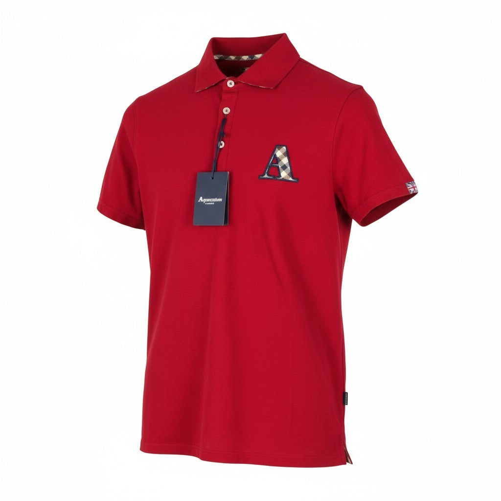 AQUASCUTUM Men's M Red Polo Shirt Short Sleeve 1/4 Button Logo All Seasons