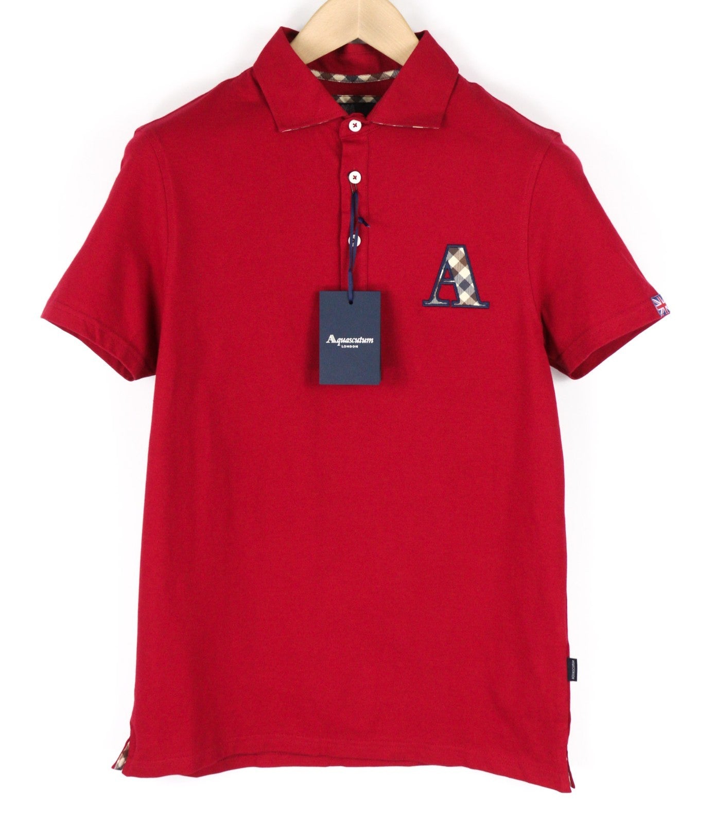 AQUASCUTUM Men's M Red Polo Shirt Short Sleeve 1/4 Button Logo All Seasons