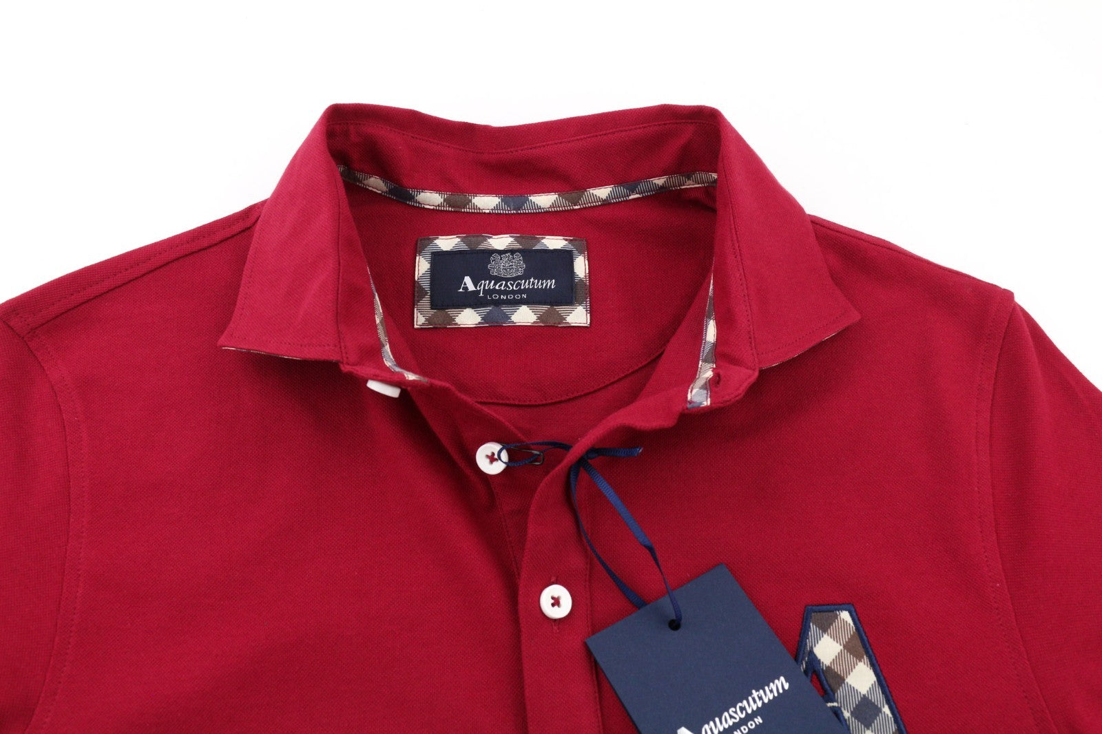 AQUASCUTUM vyriški raudoni polo marškinėliai trumpomis rankovėmis su 1/4 sagų logotipu, skirti visiems metų laikams 