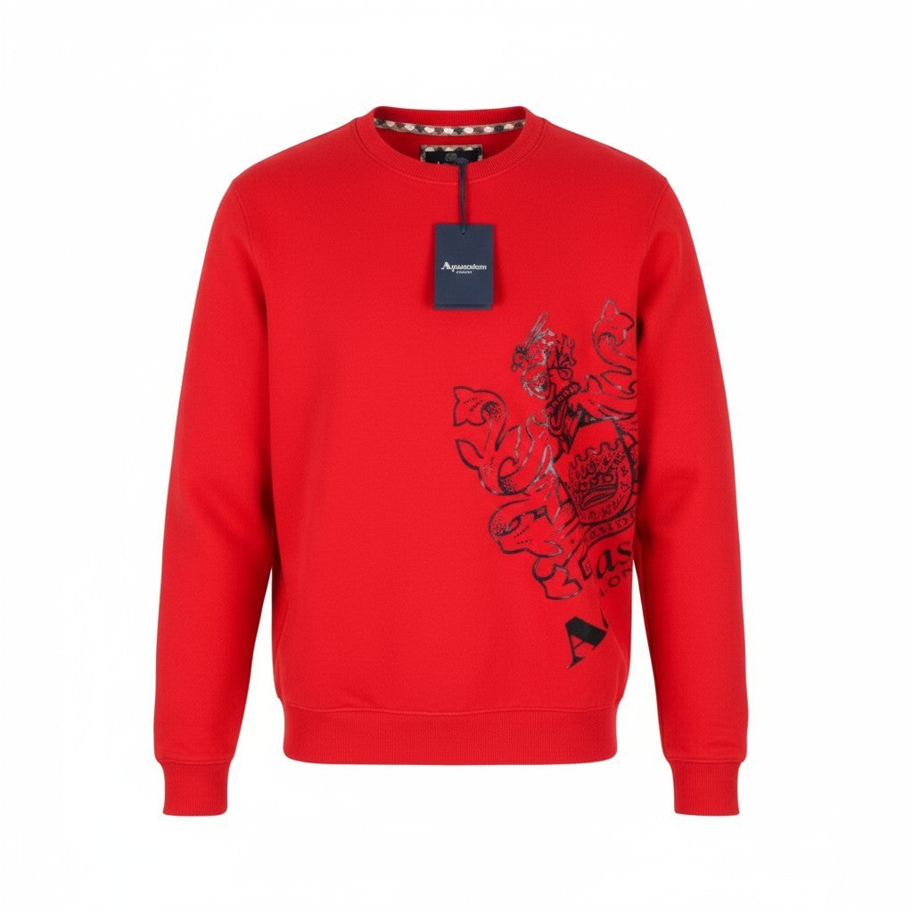 AQUASCUTUM FGIA27 Men's XL Red Crew Neck Sweatshirt Long Sleeve Pullover Logo