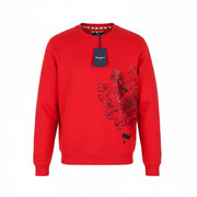 AQUASCUTUM FGIA27 vyriškas XL dydžio raudonas džemperis su apvalia kaklu ir ilgomis rankovėmis bei logotipu 