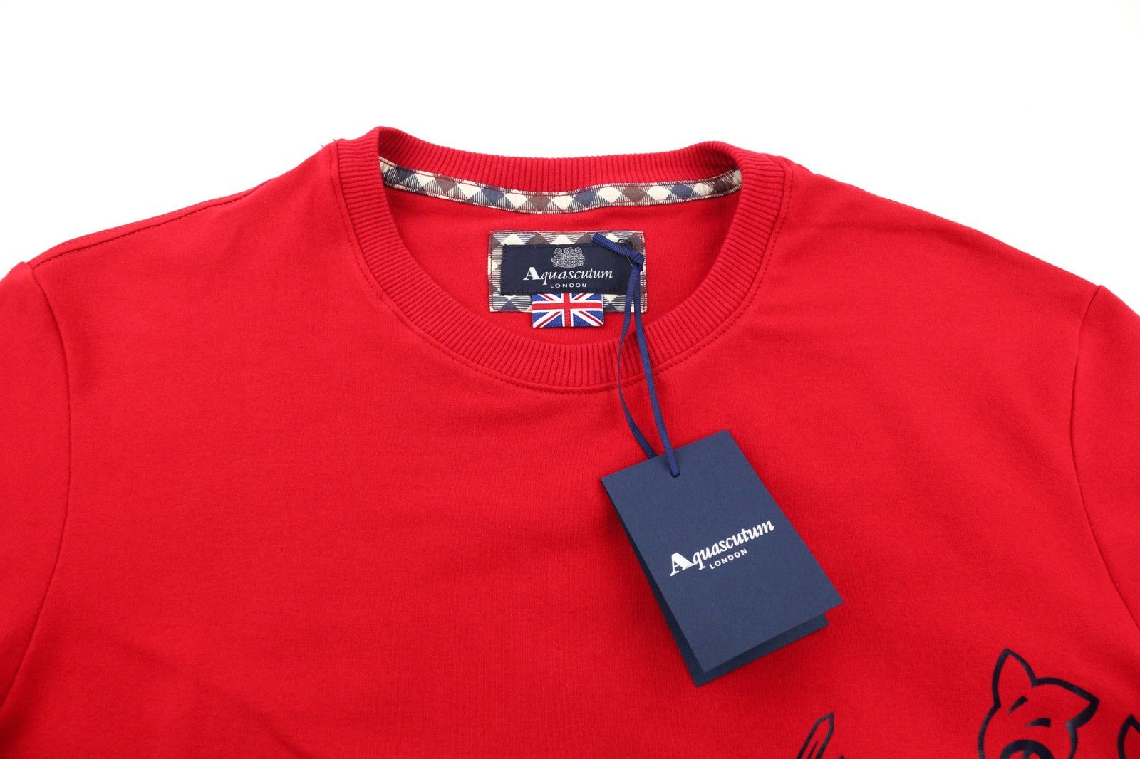 AQUASCUTUM FGIA27 vyriškas XL dydžio raudonas džemperis su apvalia kaklu ir ilgomis rankovėmis bei logotipu 