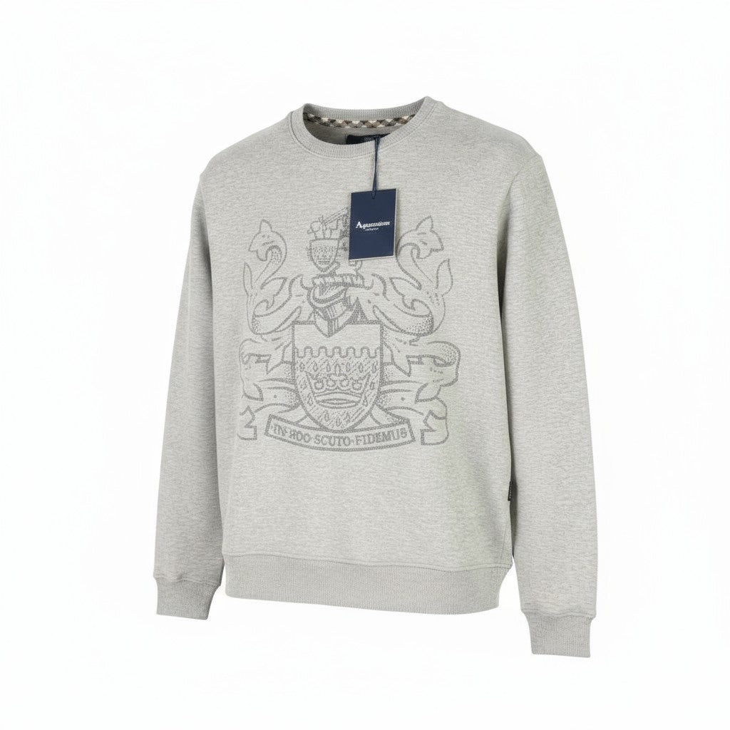 AQUASCUTUM FGIA28 Men's 2XL Grey Melange Crew Pullover Sweatshirt Logo