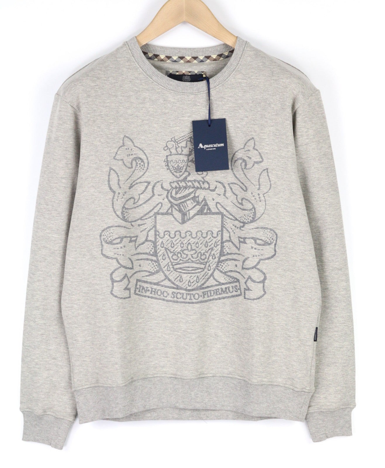 AQUASCUTUM FGIA28 Men's 2XL Grey Melange Crew Pullover Sweatshirt Logo