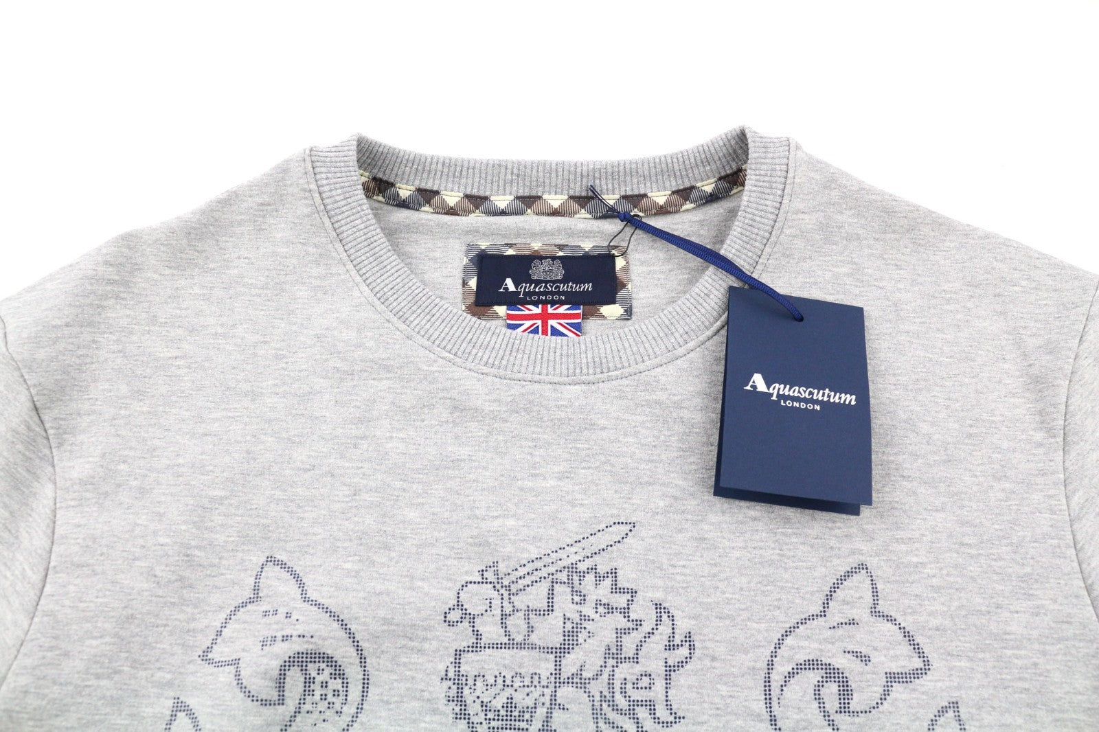 AQUASCUTUM FGIA28 Men's 2XL Grey Melange Crew Pullover Sweatshirt Logo