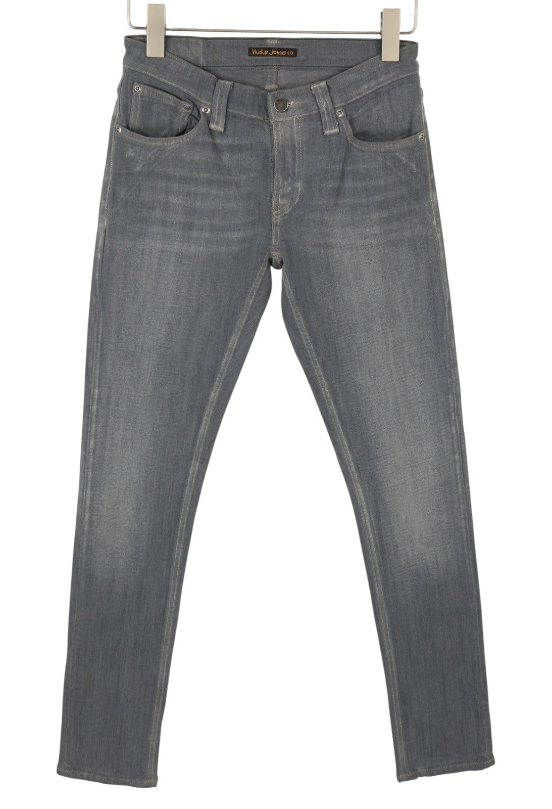 NUDIE JEANS Men Jeans W28/L32 Grey Faded Whiskers Organic Skinny Fit Zip Denim