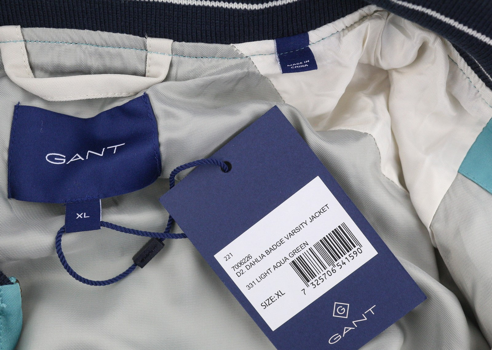 GANT „Dahlia Badge Varsity“ vyriška striukė, XL dydžio, vandens žalia, lengva bomberinė, RRP499 