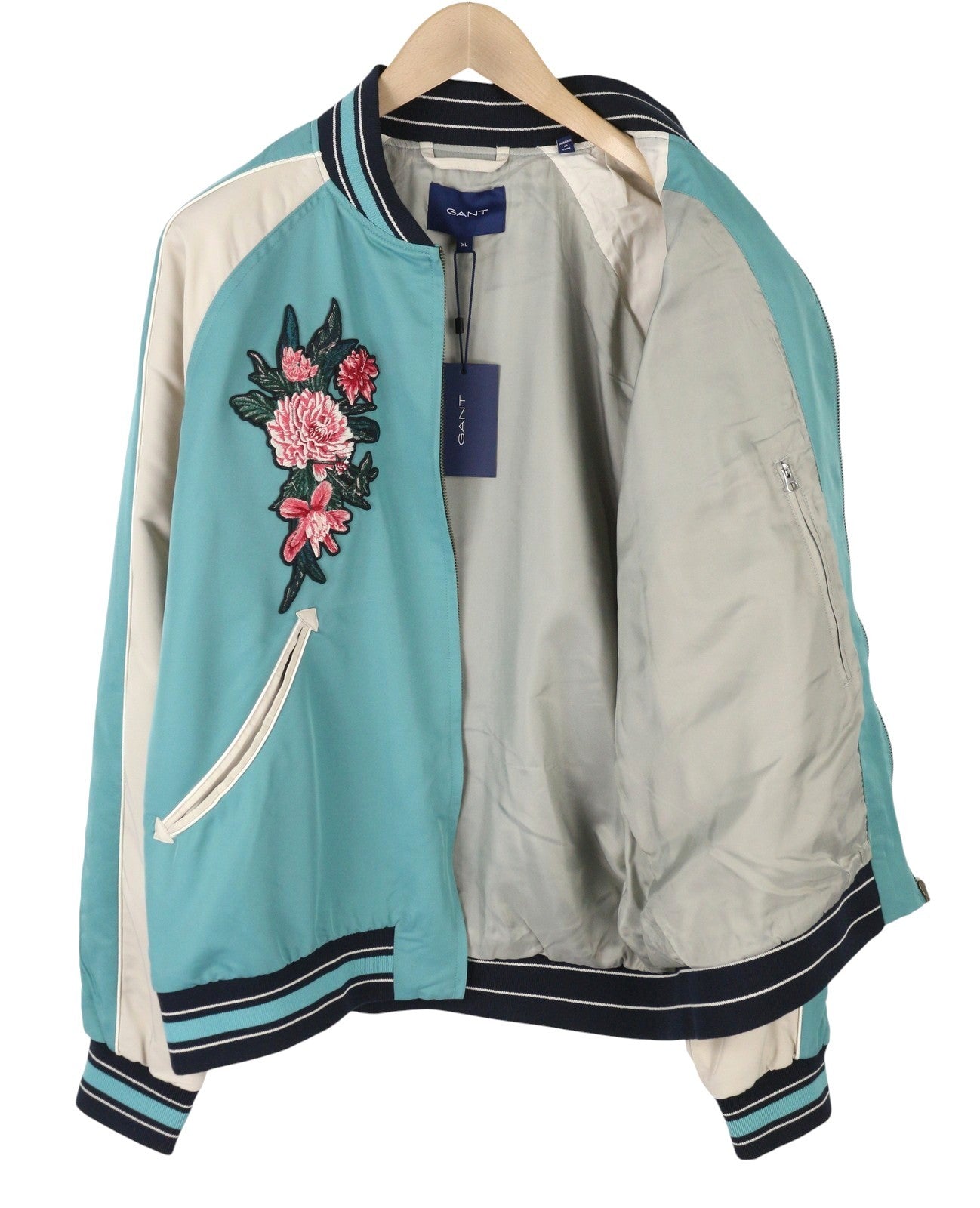 GANT „Dahlia Badge Varsity“ vyriška striukė, XL dydžio, vandens žalia, lengva bomberinė, RRP499 