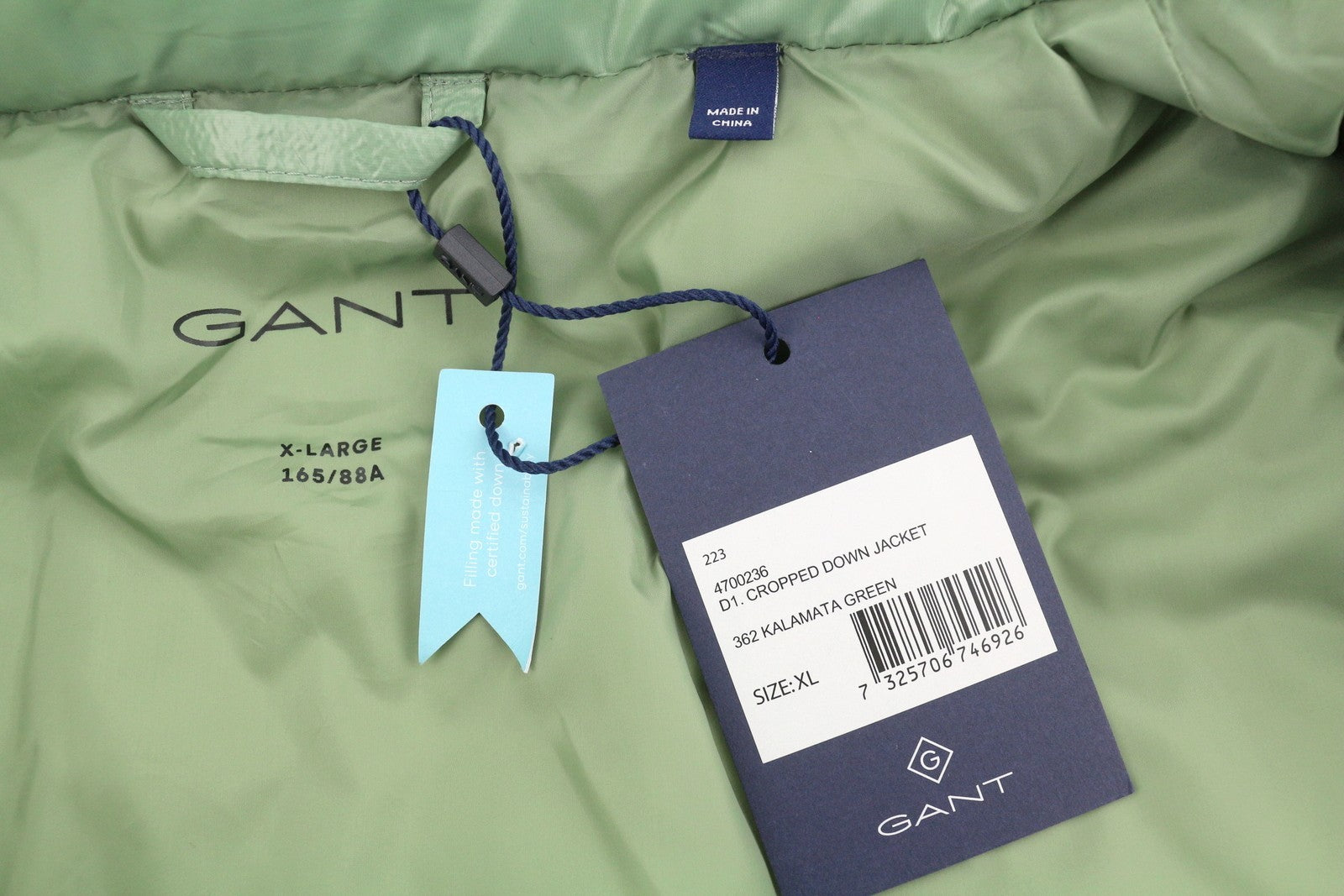 GANT Cropped Down Women Jacket XL Kalamata Green Down Filled Quilted RRP425