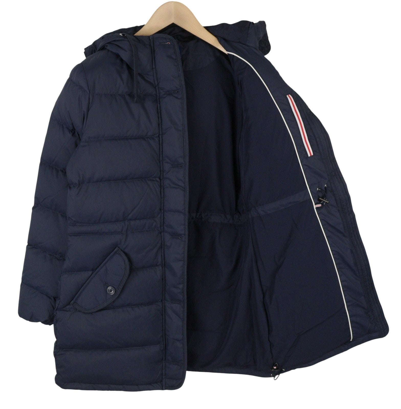 GANT Long Down Women Jacket M Evening Blue Padded Quilted Hooded Mid RRP299