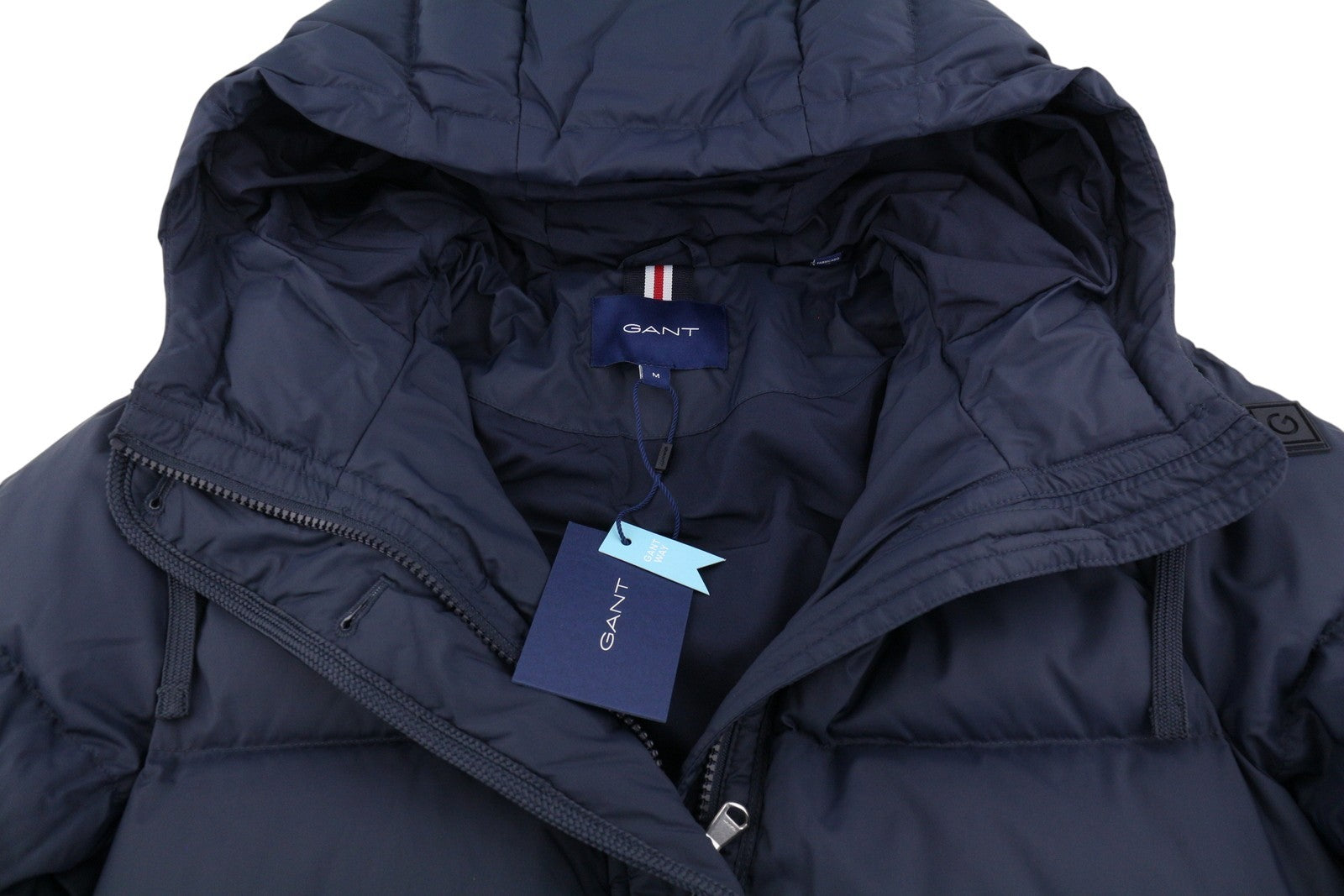 GANT Long Down Women Jacket M Evening Blue Padded Quilted Hooded Mid RRP299