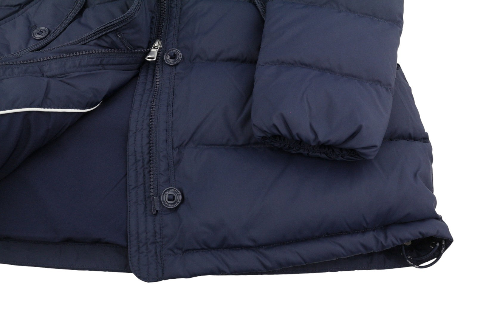 GANT Long Down Women Jacket M Evening Blue Padded Quilted Hooded Mid RRP299