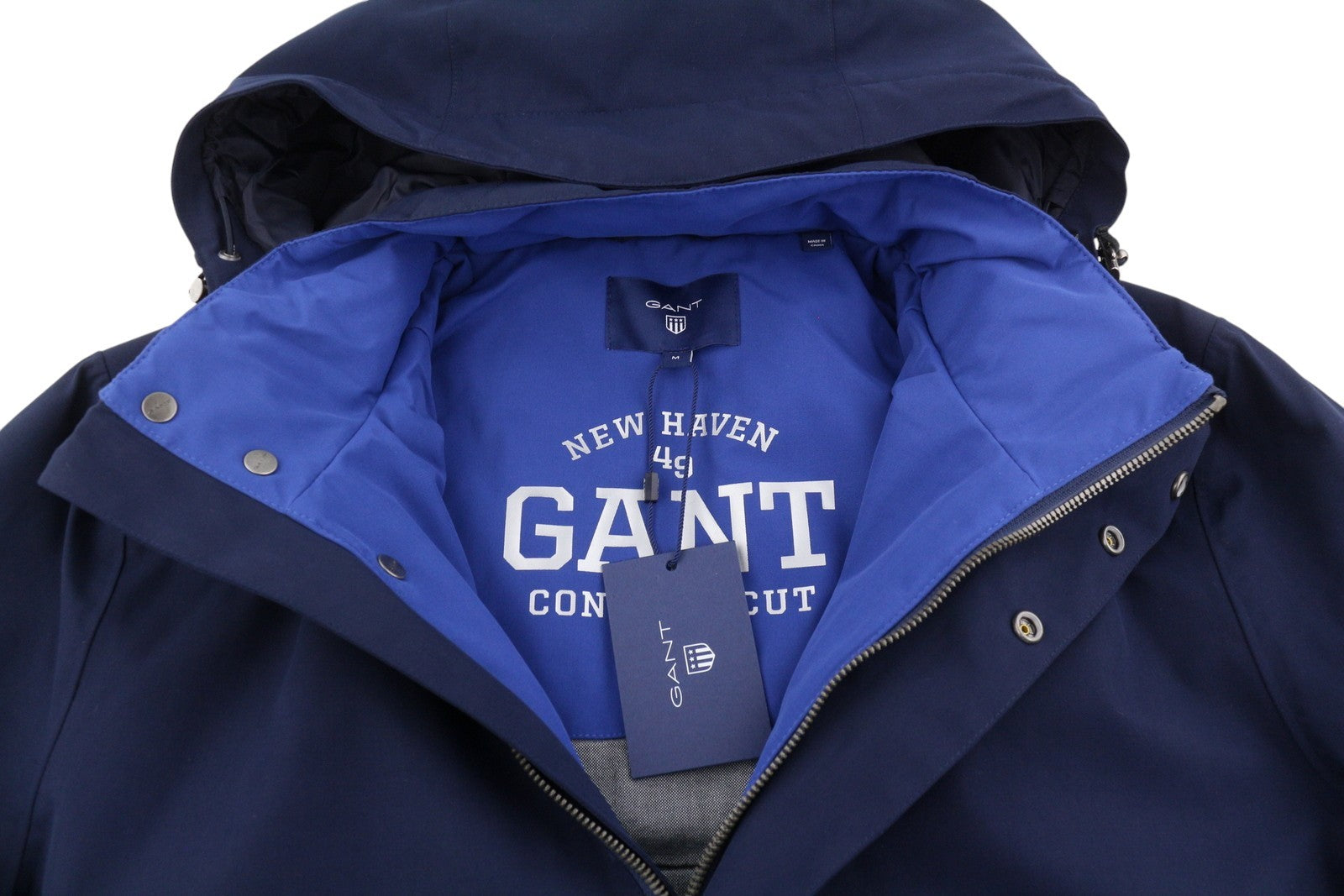 GANT „The Rough Weather Slicker“ vyriška striukė M su tamsiai mėlyna paminkštinta gobtuvu RRP449 